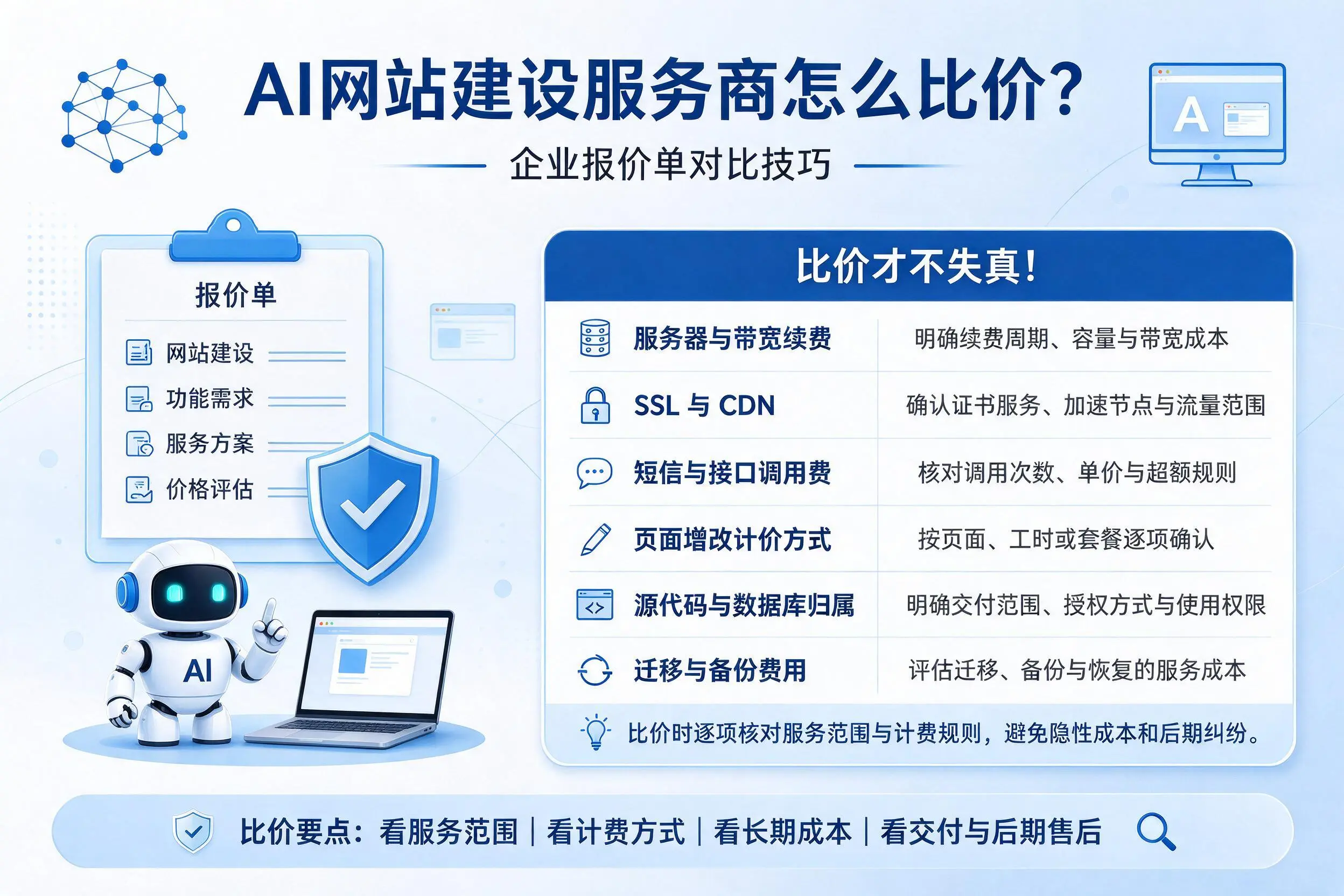 AI网站建设服务商怎么比价?榆林企业报价单对比技巧